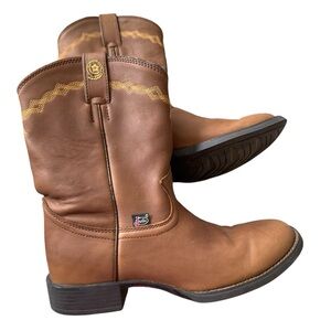 Justin George Strait Brown Leather Roper Western Boots Size 7 Pull On J-Flex